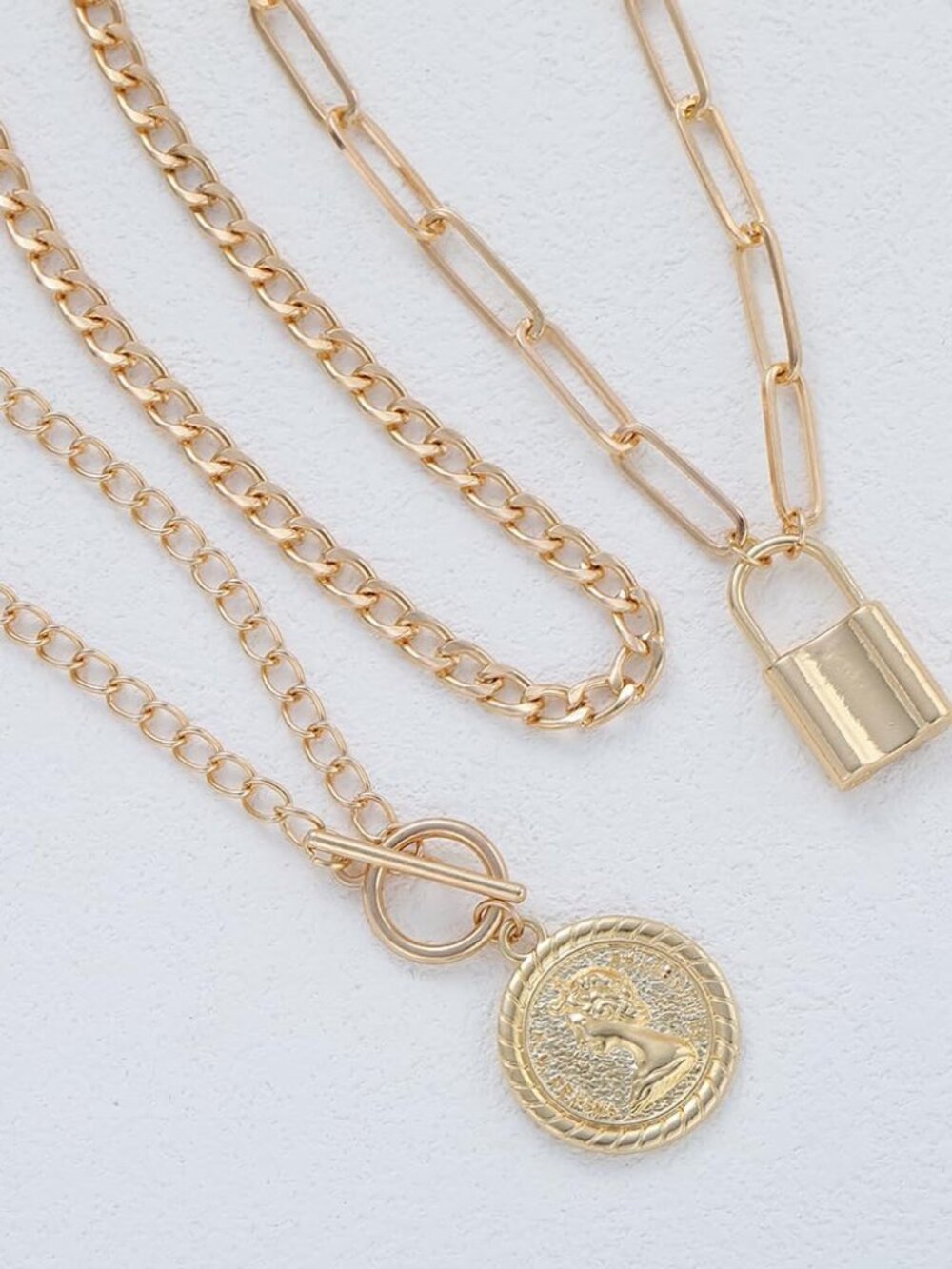 Vintage Gold Layered Necklaces for Women Trendy, Chunky Cuban Link Paperclip Cha - Picture 7 of 9
